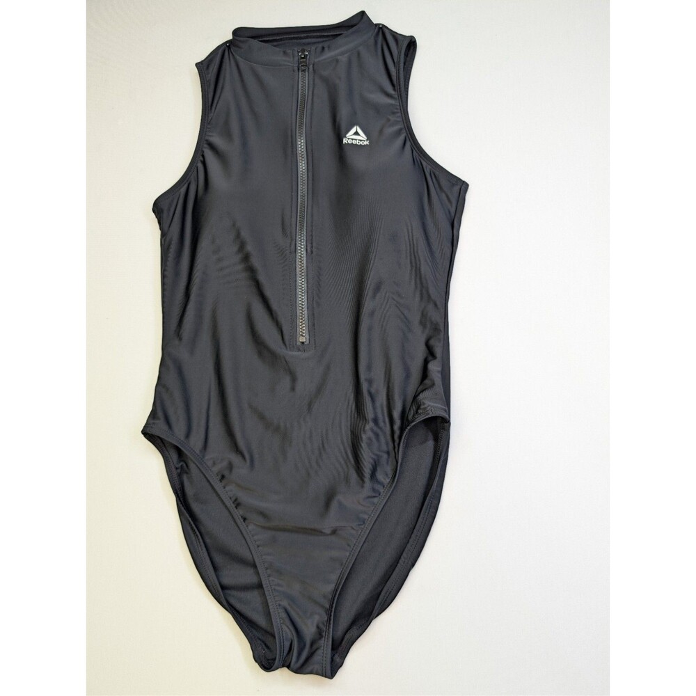 Reebok Women’s Black One Piece Swimsuit Zip Front High Neck Size Medium M
